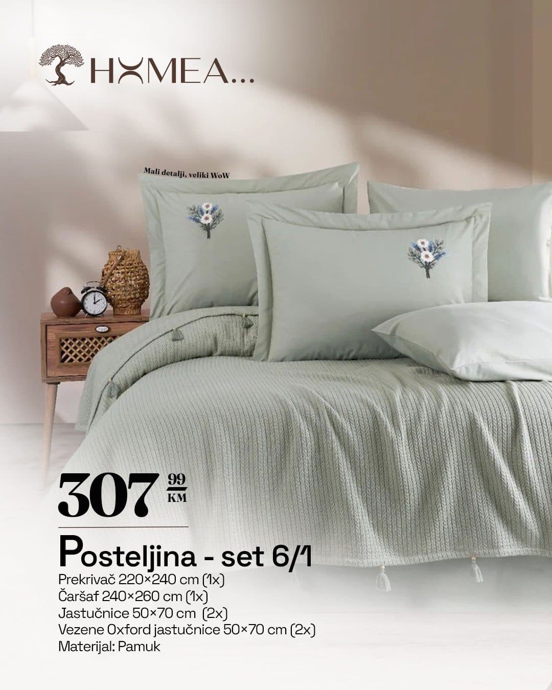 Posteljina - set 6/1 s vezenim Oxford jastučnicama