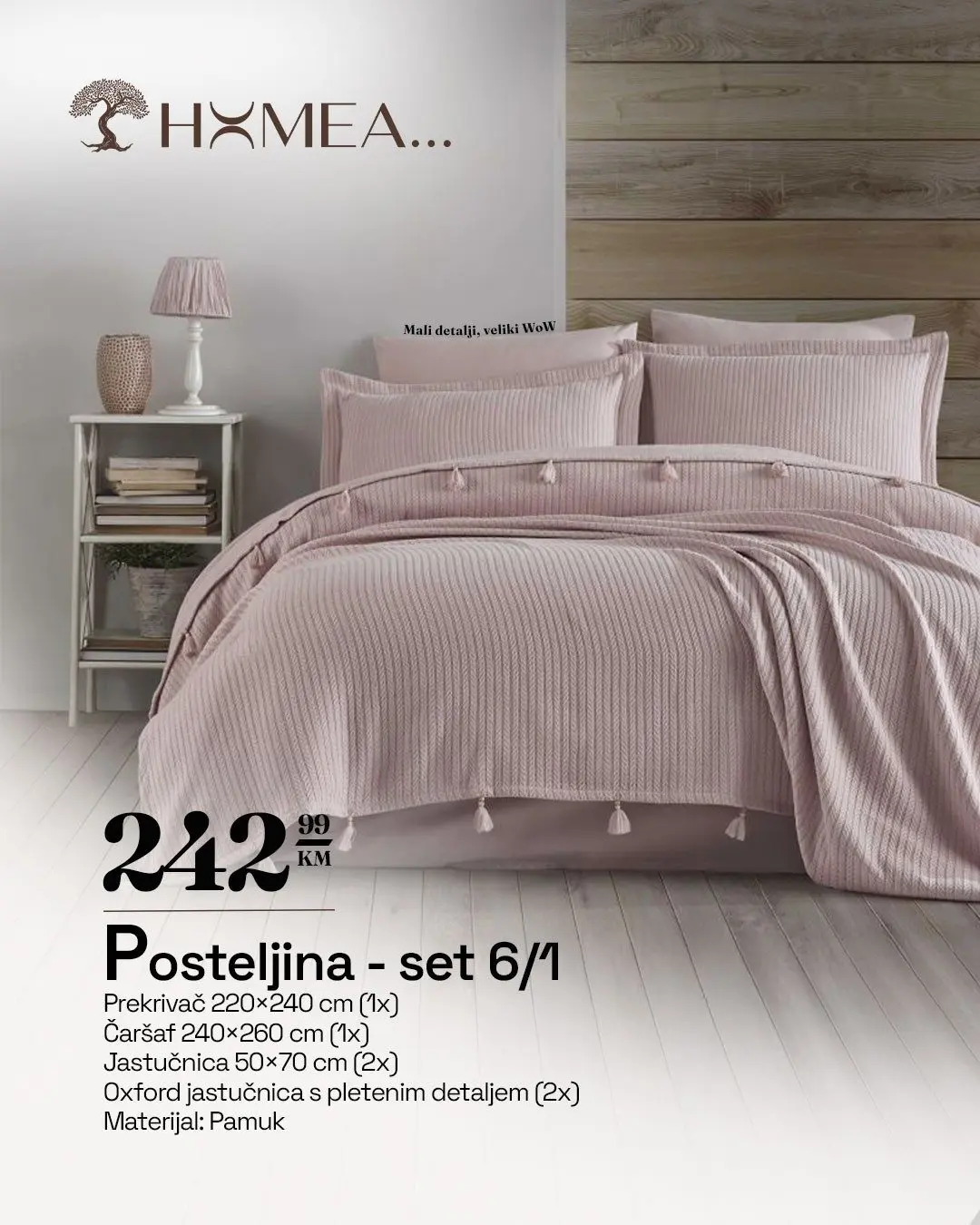 Posteljina - set 6/1 s pletenim detaljem